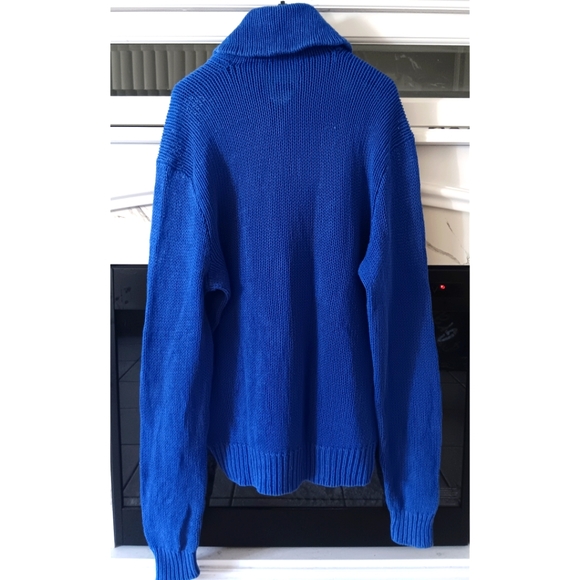 Polo by Ralph Lauren | Yacht Blue Shawl Neck Linen-Cotton Blend Sweater - Picture 4 of 16